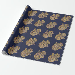 Gold Glitter Hamsa Lucky Hand Mystical navy blue Cadeaupapier
