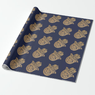 Gold Glitter Hamsa Lucky Hand Mystical navy blue Cadeaupapier