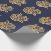 Gold Glitter Hamsa Lucky Hand Mystical navy blue Cadeaupapier (Hoek)