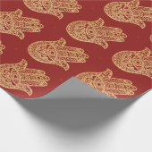 Gold Glitter Hamsa Lucky Hand Mystical Red Cadeaupapier (Hoek)
