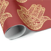 Gold Glitter Hamsa Lucky Hand Mystical Red Cadeaupapier (Rol Hoek)