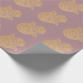 Gold Glitter Hamsa Lucky Hand Mystical roze Cadeaupapier (Hoek)