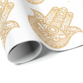 Gold Glitter Hamsa Lucky Hand Mystical White Cadeaupapier (Rol Hoek)