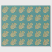 Gold Glitter Hamsa Lucky Hand turquoise Cadeaupapier (Vlak)