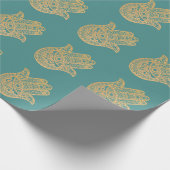 Gold Glitter Hamsa Lucky Hand turquoise Cadeaupapier (Hoek)