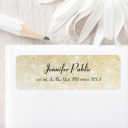 Gold Glitter Hand Script Elegant Moderne Sjabloon Etiket (Insitu)