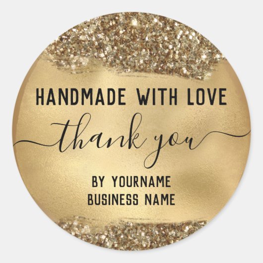 Gold Glitter handgemaakt bedankt Ronde Sticker (Voorkant)