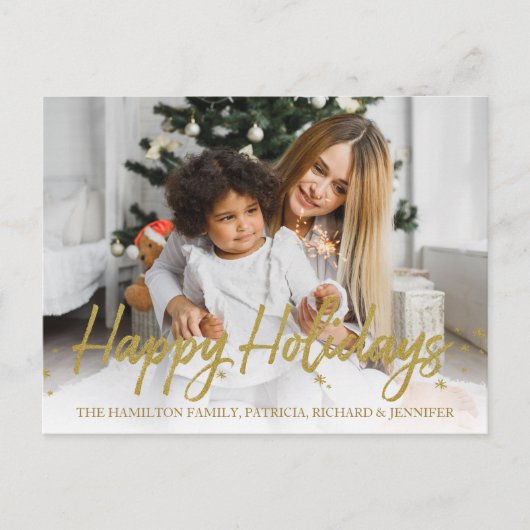 Gold Glitter Handgeschreven Foto Prettige feestdag Briefkaart (Voorkant)