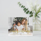 Gold Glitter Handgeschreven Foto Prettige feestdag Briefkaart (Staand voorkant)