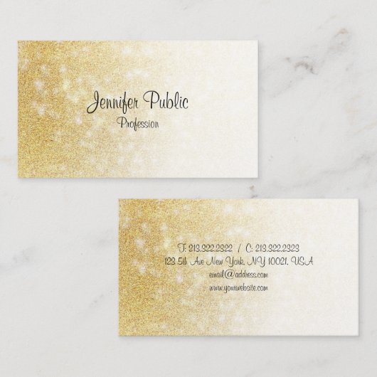 Gold Glitter Handgeschreven Manuscript Elegant Mod Visitekaartje (Voorkant / Achterkant)