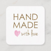 Gold Glitter Handmade with Love Business  Vierkante Visitekaartje (Voorkant)