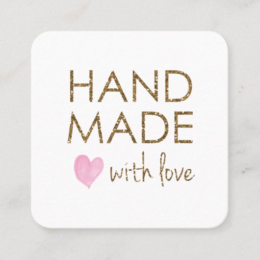 Gold Glitter Handmade with Love Business Vierkante Visitekaartje (Voorkant)