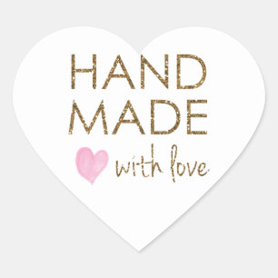 Gold Glitter Handmade with Love Hart Sticker