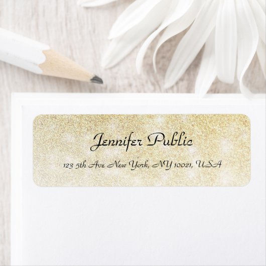 Gold Glitter Handwriting Script Elegant Sjabloon Etiket (Insitu)