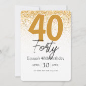 Gold glitter handwritten 40th birthday invitation feestdagenkaart (Voorkant)