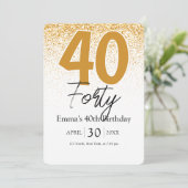 Gold glitter handwritten 40th birthday invitation feestdagenkaart (Staand voorkant)