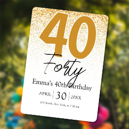 Gold glitter handwritten 40th birthday invitation feestdagenkaart