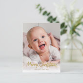 Gold Glitter Handwritter Photo Merry Kerstry Briefkaart (Staand voorkant)