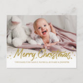 Gold Glitter Handwritter Photo Merry Kerstry Briefkaart (Voorkant)