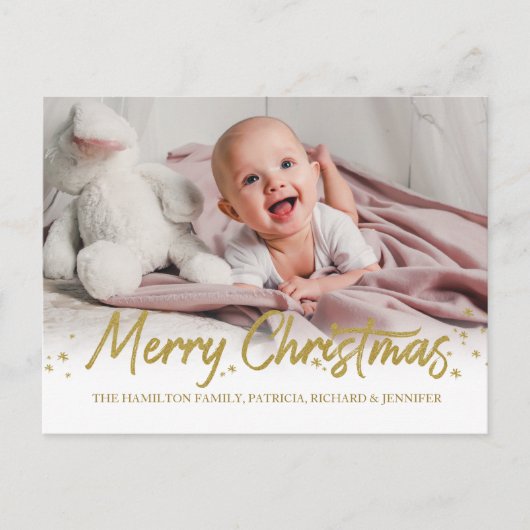 Gold Glitter Handwritter Photo Merry Kerstry Briefkaart (Voorkant)
