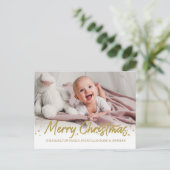 Gold Glitter Handwritter Photo Merry Kerstry Briefkaart (Staand voorkant)