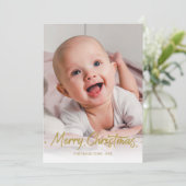 Gold Glitter Handwritter Photo Merry Kerstry Kaart (Staand voorkant)
