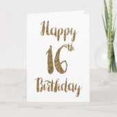 Gold Glitter Happy 16th Birthday Kaart (Voorkant)
