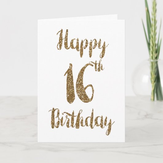 Gold Glitter Happy 16th Birthday Kaart (Voorkant)