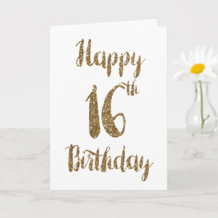 Gold Glitter Happy 16th Birthday Kaart