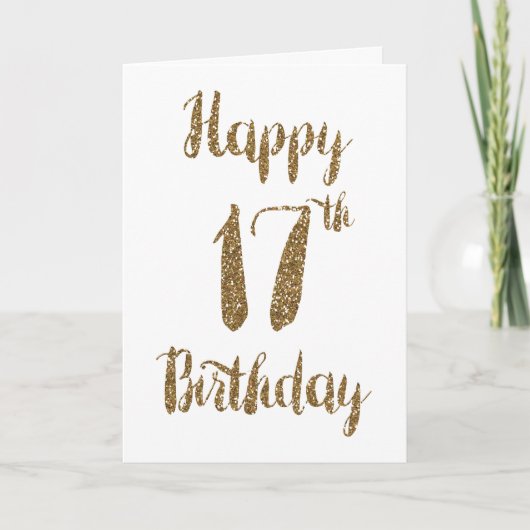 Gold Glitter Happy 17th Birthday Card Kaart (Voorkant)