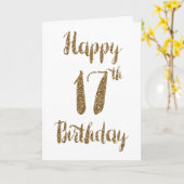 Gold Glitter Happy 17th Birthday Card Kaart (Gele Bloem)