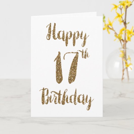 Gold Glitter Happy 17th Birthday Card Kaart (Gele Bloem)