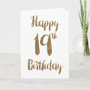 Gold Glitter Happy 19th Birthday Card Kaart