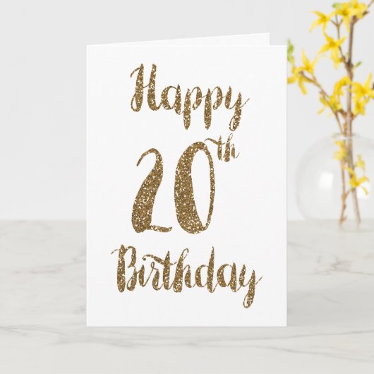 Gold Glitter Happy 20th Birthday Kaart (Gele Bloem)