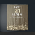 Gold Glitter Happy 21st Birthday Tapestry Wandkleed<br><div class="desc">Meisjes gouden glitter,  donkerbruine achtergrond,  met fancy scriptnaam typografie. Faux gold 21 ballontekst. Geweldig voor 21ste feestelijkheden.</div>