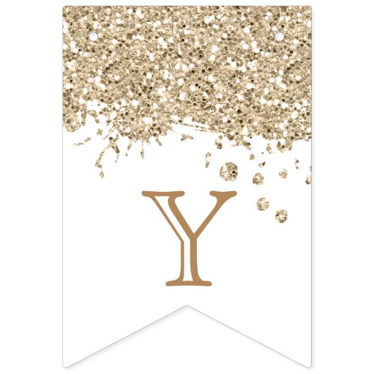 Gold Glitter Happy Birthday Celebration Wedding Vlaggetjes (Zevende vlag)