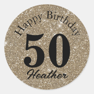 Gold Glitter Happy Birthday Ronde Sticker