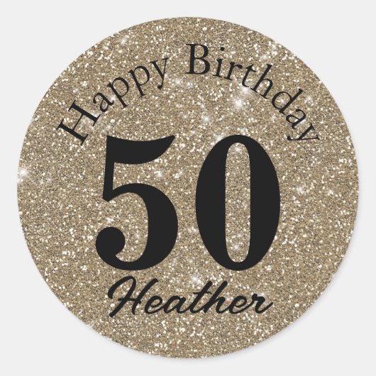 Gold Glitter Happy Birthday Ronde Sticker (Voorkant)