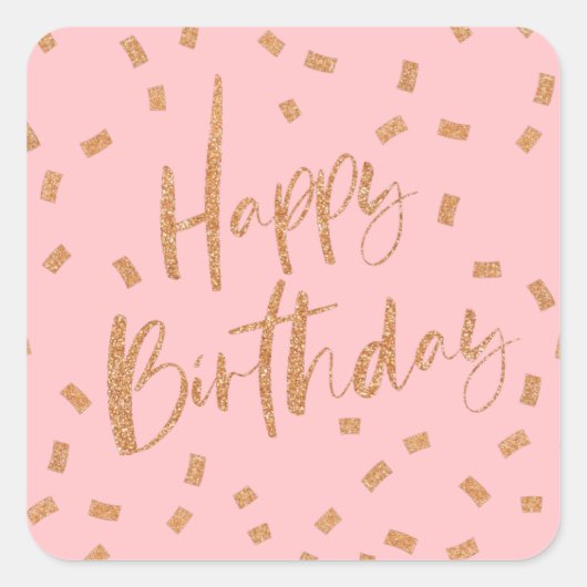 Gold Glitter Happy Birthday Vierkante Sticker (Voorkant)