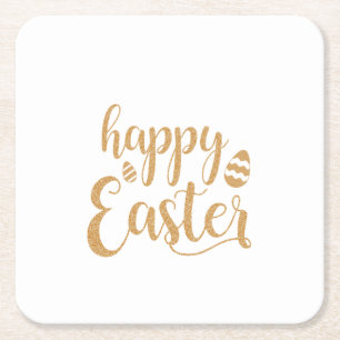 Gold Glitter Happy Easter Egg Kartonnen Onderzetters