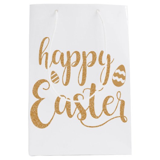 Gold Glitter Happy Easter Egg Medium Cadeauzakje (Voorkant)