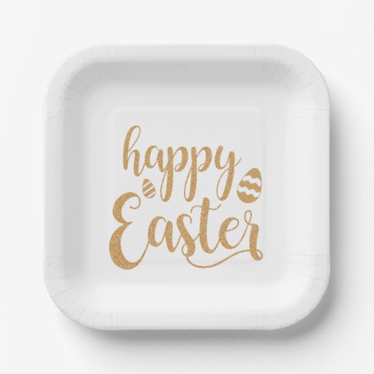 Gold Glitter Happy Easter Egg Papieren Bordje (Voorkant)