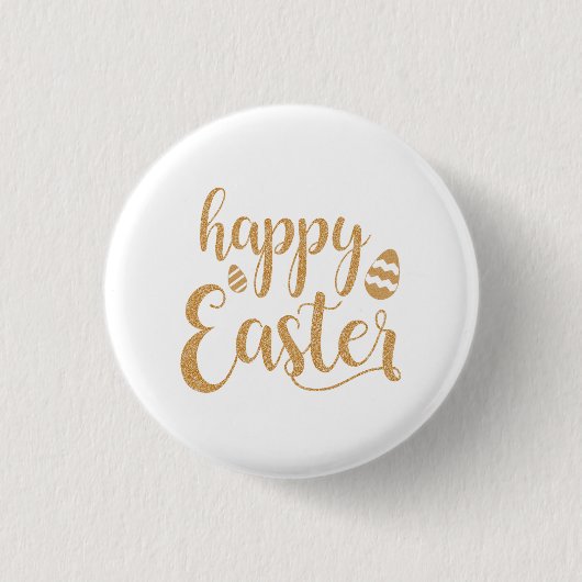 Gold Glitter Happy Easter Egg Ronde Button 3,2 Cm (Voorkant)