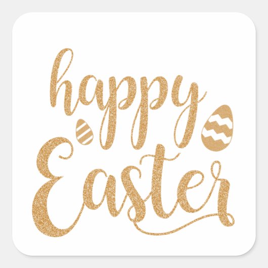 Gold Glitter Happy Easter Egg Vierkante Sticker (Voorkant)