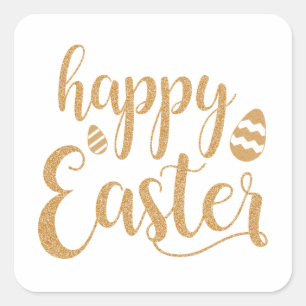 Gold Glitter Happy Easter Egg Vierkante Sticker