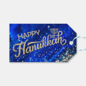 Gold Glitter Happy Hanukkah Gift Label Cadeaulabel (Voorkant (Horizontaal))