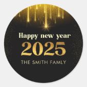 Gold Glitter Happy New Year 2025 Sticker (Voorkant)