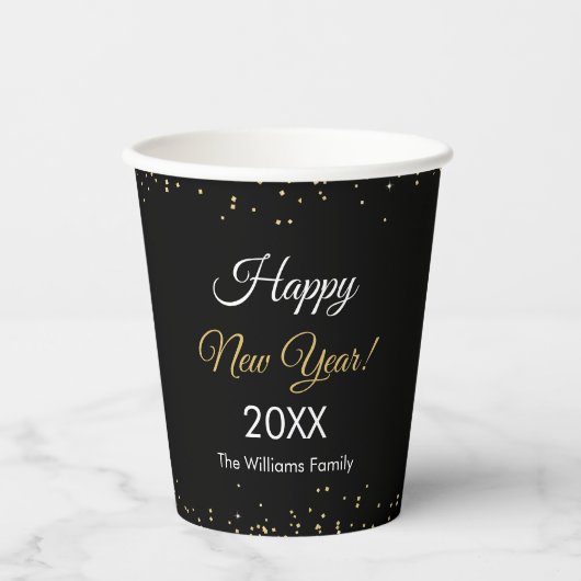 Gold Glitter Happy New Year Black Party Papieren Bekers (Voorkant)