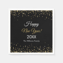 Gold Glitter Happy New Year Black Party