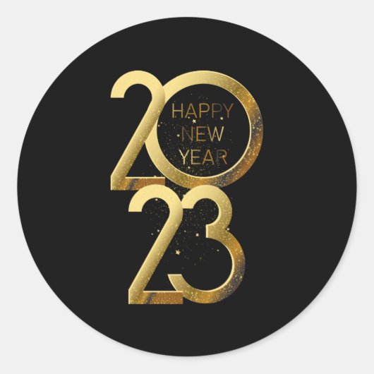 Gold Glitter Happy Nieuwjaar 2023 Ronde Sticker (Voorkant)
